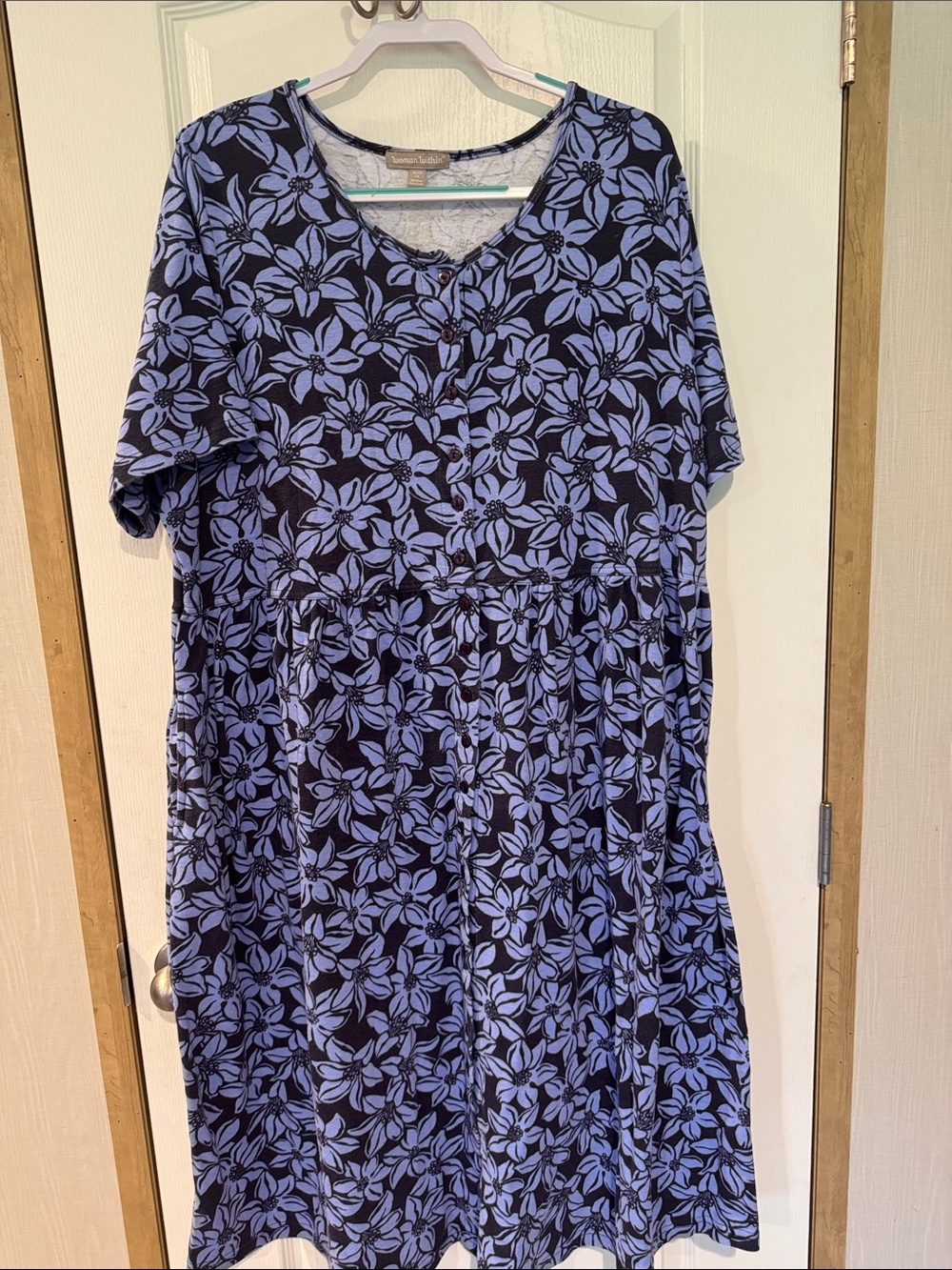 Woman Within Navy and Light Blue Floral Midi Dress